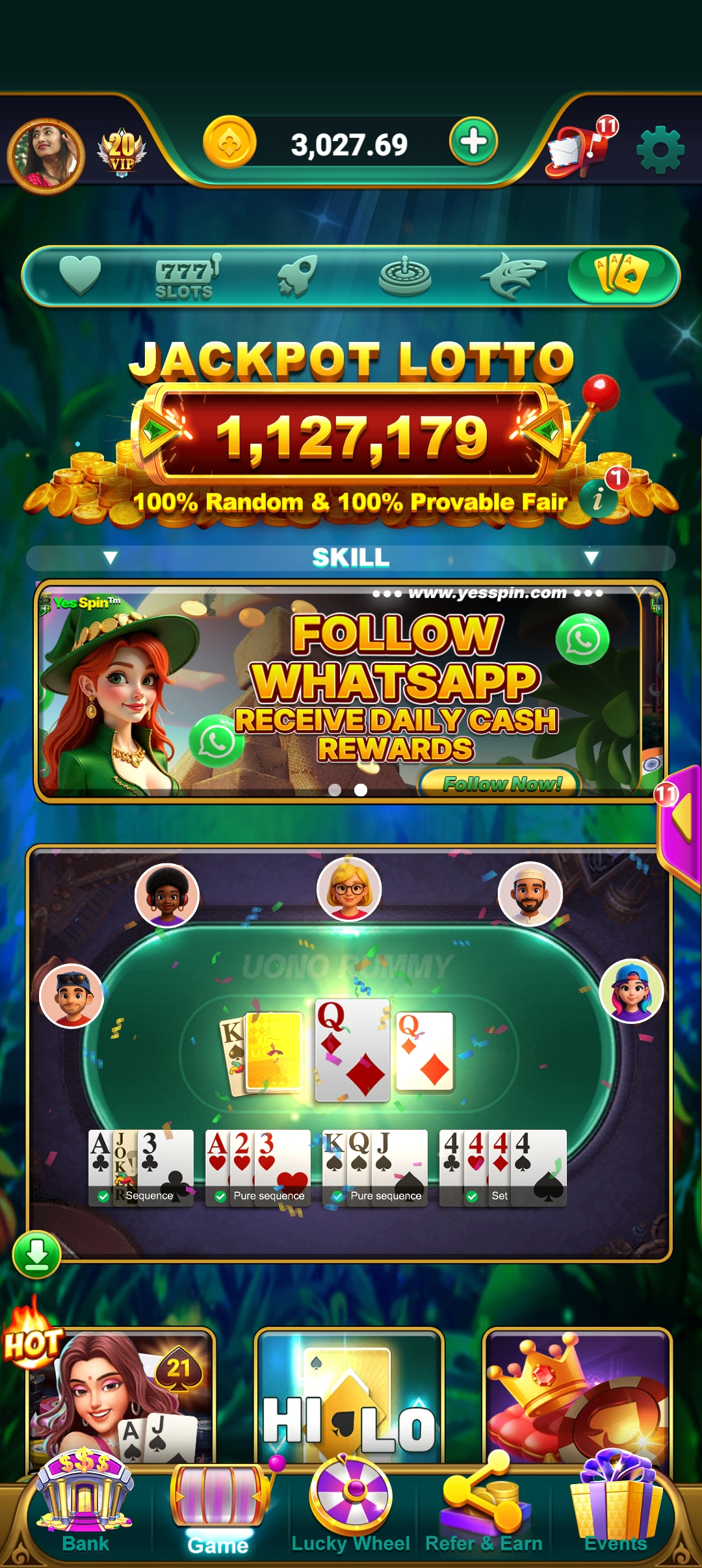 Card Games inside Yes Spin